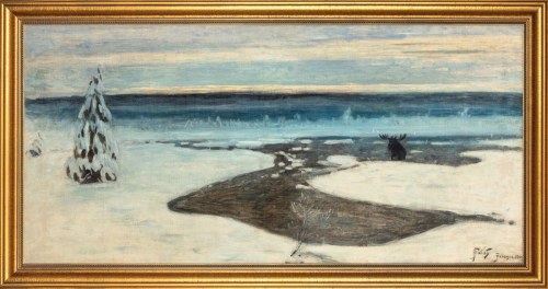 Julian FAŁAT (1853 - 1929), Zimowy wschód słońca na Polesiu, 1900
