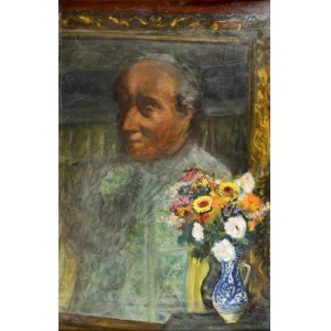 Irena WEISS - ANERI (1888-1981), Still life with portrait of Wojciech Weiss and flowers, after 1950
