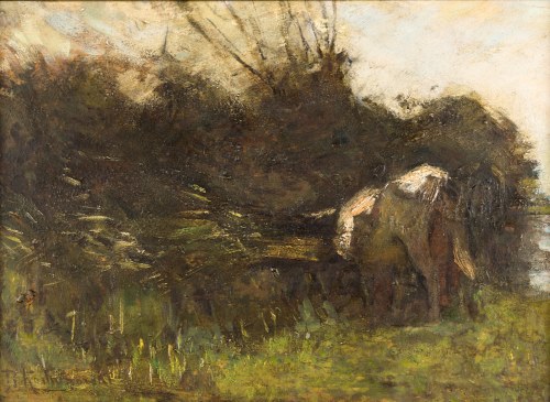Roman Kazimierz KOCHANOWSKI (1857-1945), Pejzaż z krową, koniec XIX w.