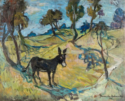 Janina MUSZANKA-ŁAKOMSKA (1920-1982), Pejzaż z osłem, 1954