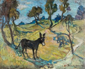 Janina MUSZANKA-ŁAKOMSKA (1920-1982), Pejzaż z osłem, 1954