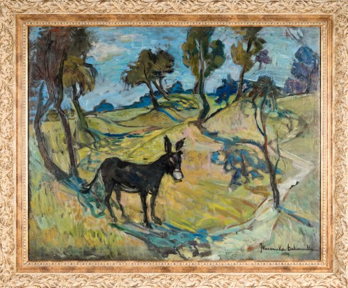 Janina MUSZANKA-ŁAKOMSKA (1920-1982), Pejzaż z osłem, 1954