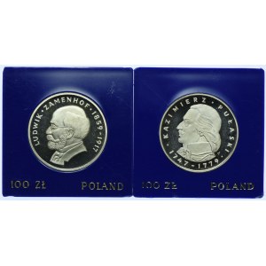 Zestaw PRL, 100 złotych 1976 Kazimierz Pułaski, 1979 Ludwik Zamenhof (2szt.)