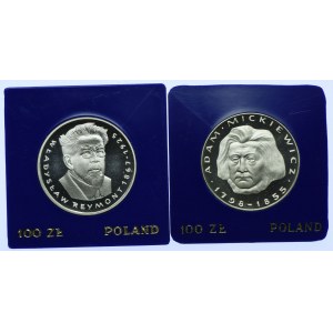 PRL, zestaw 100 złotych 1977 Władysław Reymont, 1978 Adam Mickiewicz (2szt.)
