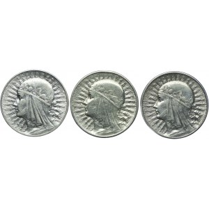 II RP, zestaw 10 złotych 1932 Głowa Kobiety (3szt.)