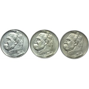 Zestaw II RP, 10 złotych 1935-1937, Józef Piłsudski (3szt.)