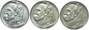 Second Republic set, 10 gold 1935-1937, Jozef Pilsudski (3pcs).