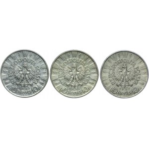 Zestaw II RP, 10 złotych 1935-1937, Józef Piłsudski (3szt.)