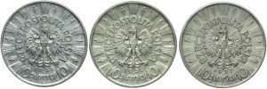 Second Republic set, 10 gold 1935-1937, Jozef Pilsudski (3pcs).