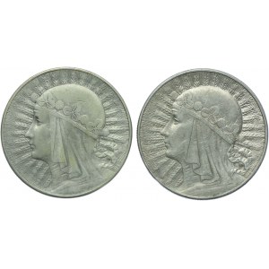 II RP, zestaw 10 złotych 1932, 1933 Głowa Kobiety (2szt.)