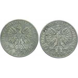 II RP, zestaw 10 złotych 1932, 1933 Głowa Kobiety (2szt.)
