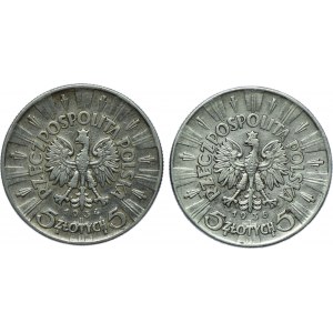 II RP, zestaw 5 złotych 1934, 1936 Józef Piłsudski (2szt.)