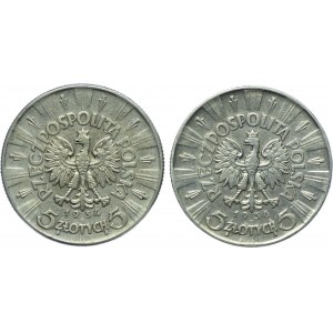 II RP, zestaw 5 złotych 1934, 1936 Józef Piłsudski (2szt.)