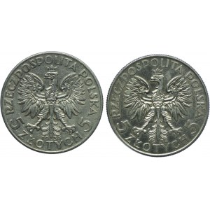 Zestaw II RP, 5 złotych 1933, 1934 Głowa Kobiety (2szt.)