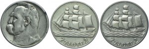 Second Republic set, 2 gold 1934, Jozef Pilsudski, 1936 Sailing ship (3pc).