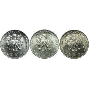 Zestaw PRL, 10.000 złotych 1987, Jan Paweł II (3szt.)