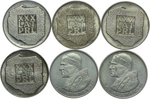 PRL set, 200 zloty 1974 XXX years of PRL, 1000 zloty 1982, John Paul II (6pcs).