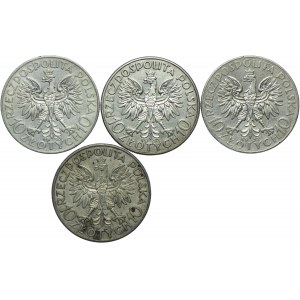 II RP, 10 złotych 1932, 1933 Głowa Kobiety (4szt.)