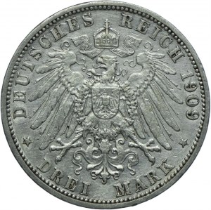 Germany, Baden, Frederick II, 3 marks 1909 G, Karlsruhe