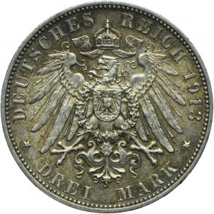 Germany, Saxony, Frederick August III, 3 marks 1913 E, Muldenhütten