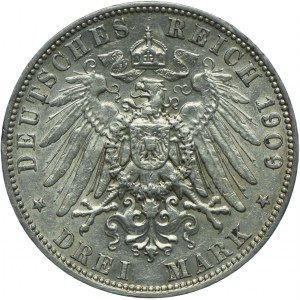 Niemcy, Saksonia, Fryderyk August III, 3 marki 1909 E, Muldenhütten