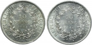 France, set of 10 francs 1965, 1966 Paris (2pc).