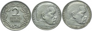 Germany, Third Reich, set of 2 marks 1939 A, F, Weimar 2 marks 1929 D (3pcs).