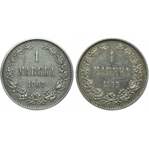 Finlandia, Mikołaj II okupacja rosyjska, 1 marka 1907, 1915 (2szt.)