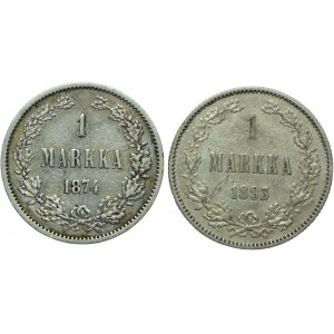 Finlandia, Aleksander II, okupacja rosyjska, 1 marka 1874, 1893 (2 szt.)