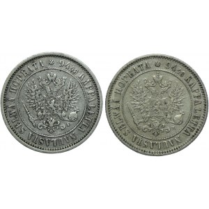 Finlandia, Aleksander II, okupacja rosyjska, 1 marka 1874, 1893 (2 szt.)