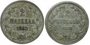 Finland, Alexander II Russian occupation, set of 2 markkaa 1865, 1870 (2pcs).