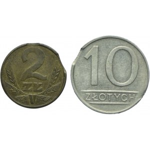 PRL, 2 złote 1987, 10 złotych 1985 - destrukty