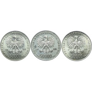 PRL, 50.000 złotych 1988 Józef Piłsudski (3szt.)