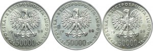 People's Republic of Poland set, 50,000 gold 1988, Jozef Pilsudski (3pc).