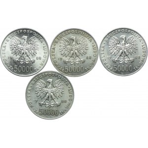 PRL, 50.000 złotych 1988 Józef Piłsudski (4szt.)