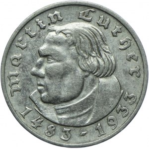 Niemcy, III Rzesza, 2 marki 1933 E, Muldenhütten, Marcin Luter