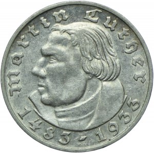 Germany, Third Reich, 2 marks 1933 G, Karlsruhe, Martin Luther