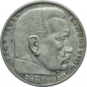 Niemcy, III Rzesza, 2 marki 1936 E, Muldenhütten, Paul von Hindenburg