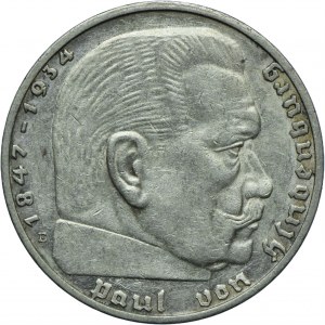 Germany, Third Reich, 2 marks 1936 E, Muldenhütten, Paul von Hindenburg