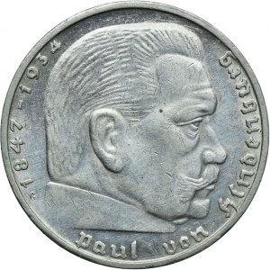 Germany, Third Reich, 2 marks 1936 G, Karlsruhe, Paul von Hindenburg