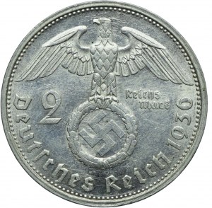 Germany, Third Reich, 2 marks 1936 G, Karlsruhe, Paul von Hindenburg