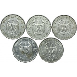 Niemcy, III Rzesza, zestaw 5 marek 1934 (5szt.)