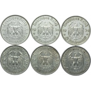 Niemcy, III Rzesza, zestaw 5 marek 1934 Kościół (6szt.)