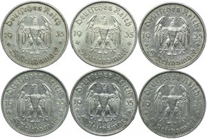Germany, Third Reich, set of 5 marks 1935 Church (6pcs).