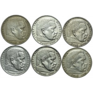 Niemcy, III Rzesza, zestaw 5 marek 1936 (6szt.)