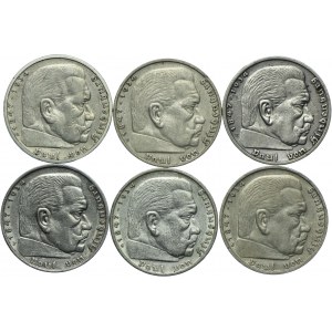 Niemcy, III Rzesza, zestaw 5 marek 1936 (6szt.)