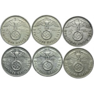 Niemcy, III Rzesza, zestaw 5 marek 1936 (6szt.)