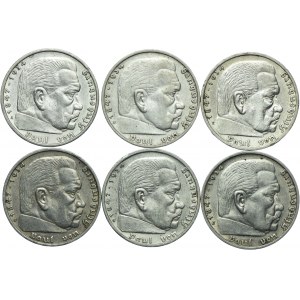 Niemcy, III Rzesza, zestaw 5 marek 1937 (6szt.)