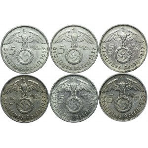 Niemcy, III Rzesza, zestaw 5 marek 1937 (6szt.)