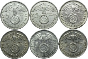 Germany, Third Reich, set of 5 marks 1937 (6pcs).